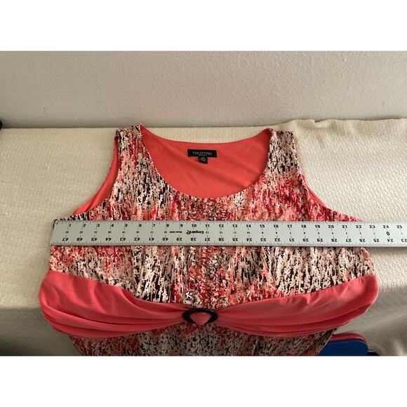 Perceptions Women's Dress 20W Coral Black Cream Abstract Pattern Sleeveless - Picture 3 of 9
